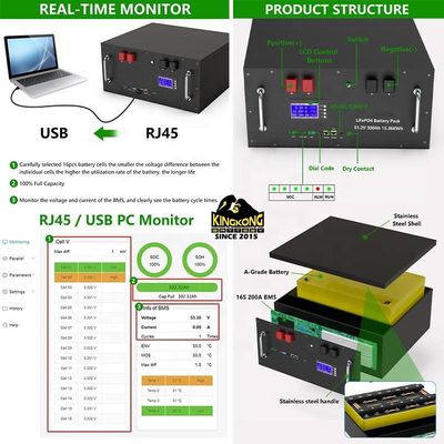 OEM 51.2V 15Kwh Mặt trời Inverter LFP4 LiFePO4 Bộ pin 48V 300Ah cho song song Max 32 song song